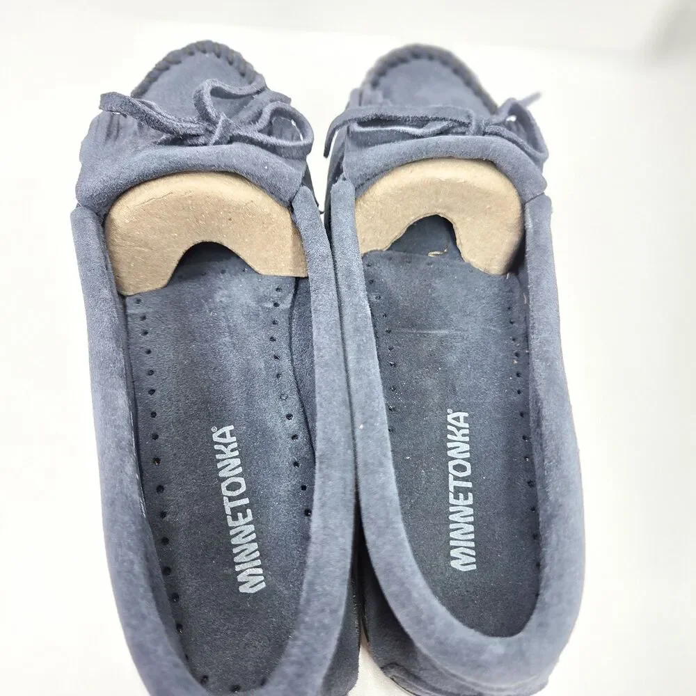 Minnetonka Cally Moccasin Slippers Women’s Size 8 Dark Navy Suede 4014 NIB